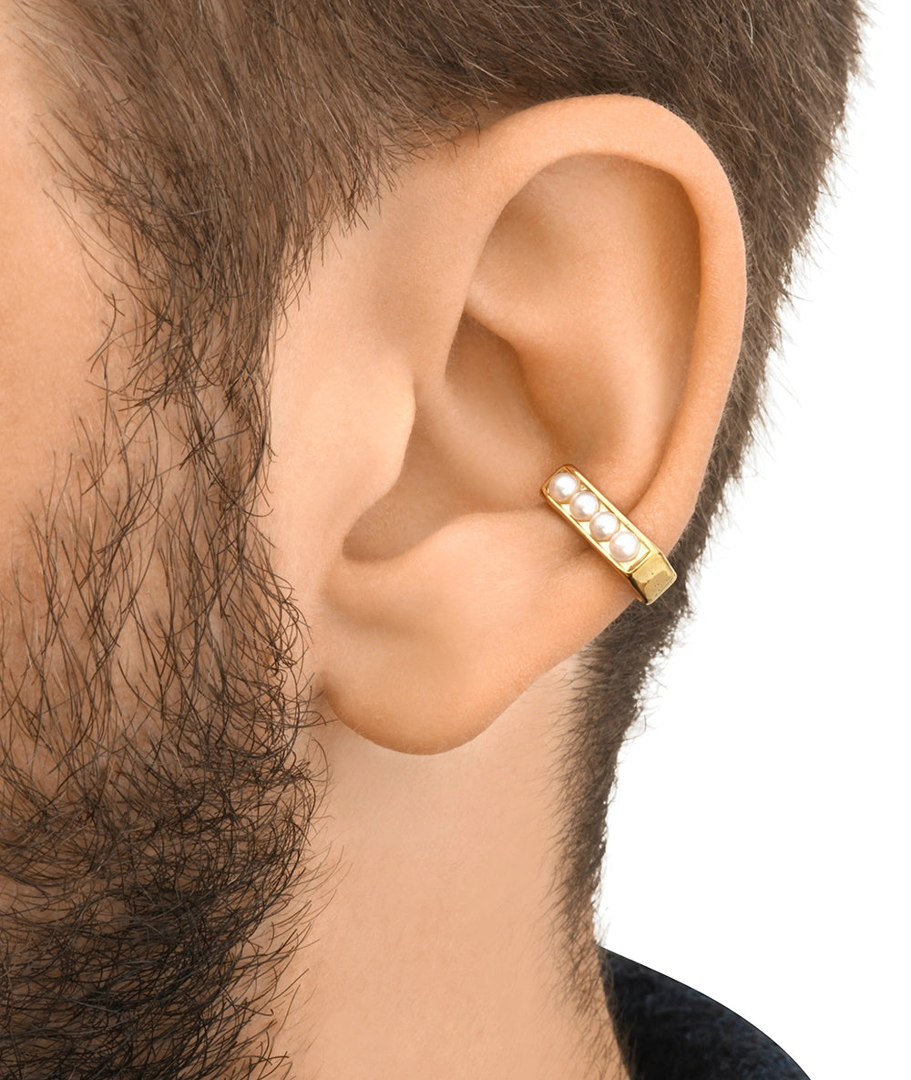 Ear cuff  doré et perles blanches KIRA G