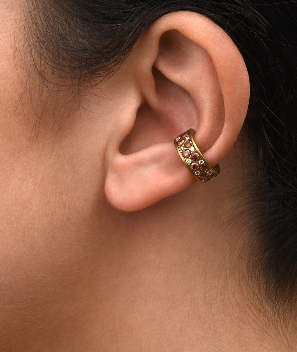 Ear cuff doré et zirconiums orange et champagne effet vintage GEMMA VG 4,5mm