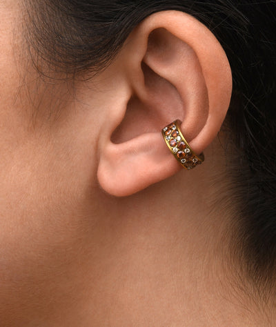 Ear cuff doré et zirconiums orange et champagne effet vintage GEMMA VG 4,5mm - YParis
