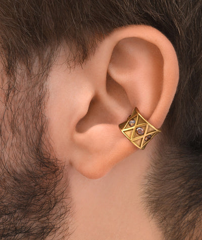 Gold ear cuff with champagne zirconia for a vintage effect KURO L VG - YParis