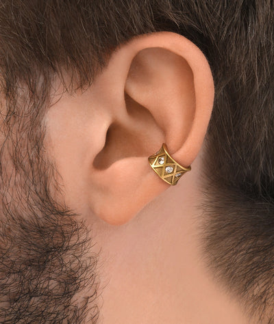 Gold ear cuff with champagne zirconia for a vintage effect KURO VG - YParis
