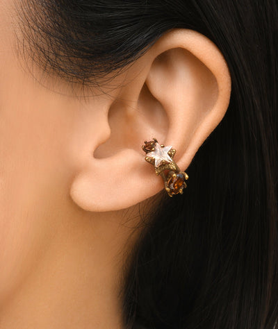 Gold ear cuff with vintage-effect star-shaped zircons KOTORI VG - YParis
