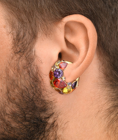Ear cuff doré zircons jaunes violets et oranges DAHLIA G - YParis