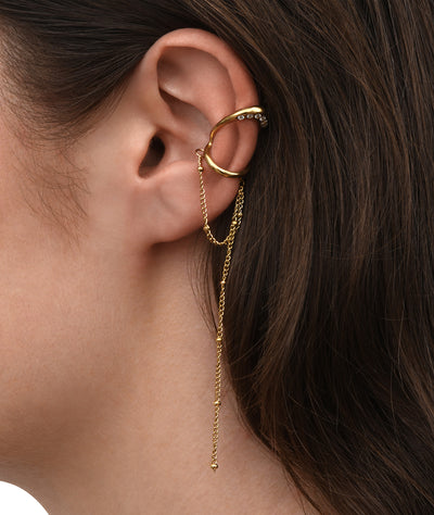 Ear cuff double doré avec chaîne pendante et zirconiums blancs LUNAR G - YParis