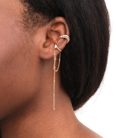 Ear cuff double rose gold avec chaîne pendante et zirconiums blancs LUNAR RG - YParis