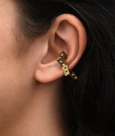 Ear cuff étoile doré et zirconiums verts et blancs ROKU POP G 4,5mm - YParis