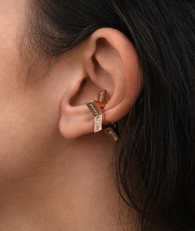 Ear cuff étoile or rose et zirconiums champagne et blancs ROKU POP RG 4,5mm - YParis