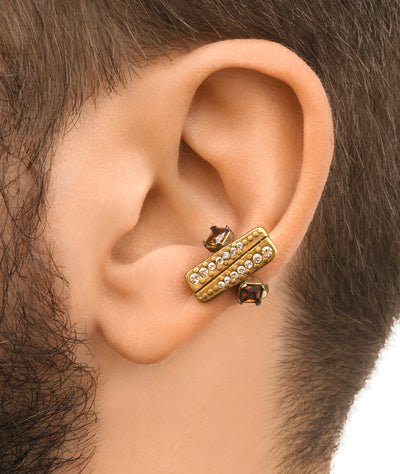 KIBA VG Vintage-Effect Geometric Gold Ear Cuff with Brown and Champagne Zirconia - YParis