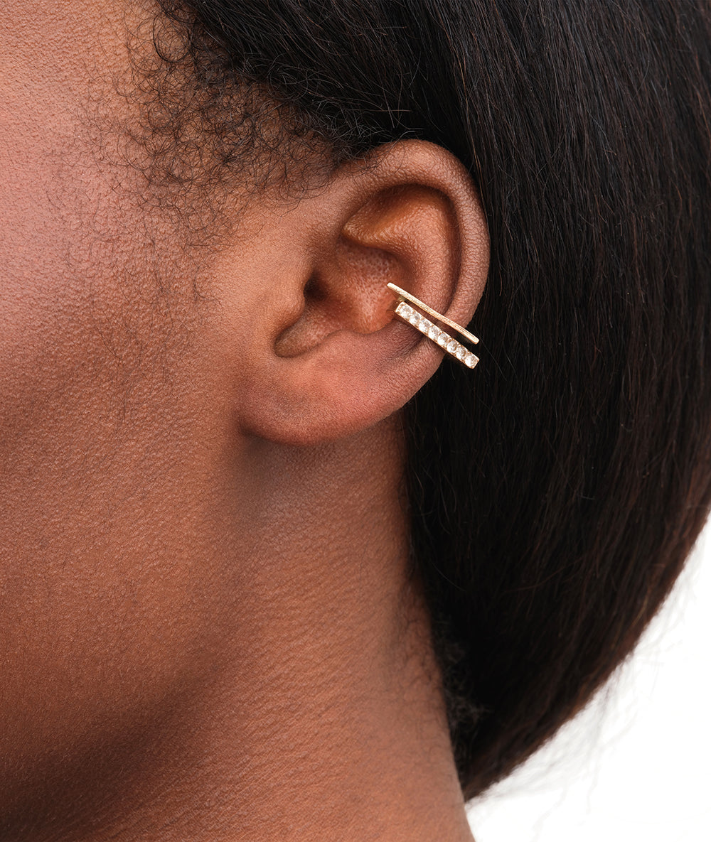Ear cuff géométrique or rose et zircons Elva RG