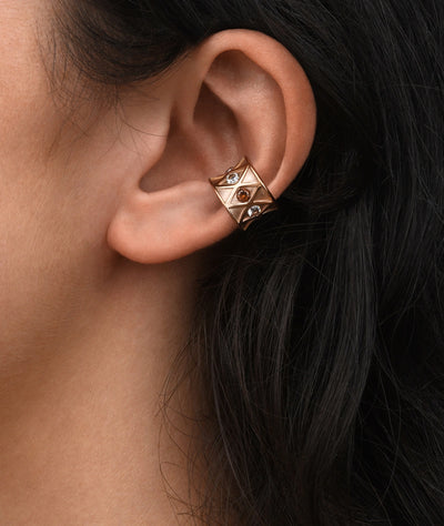 Ear cuff or rose et zircons champagne et blancs KURO L POP RG - YParis