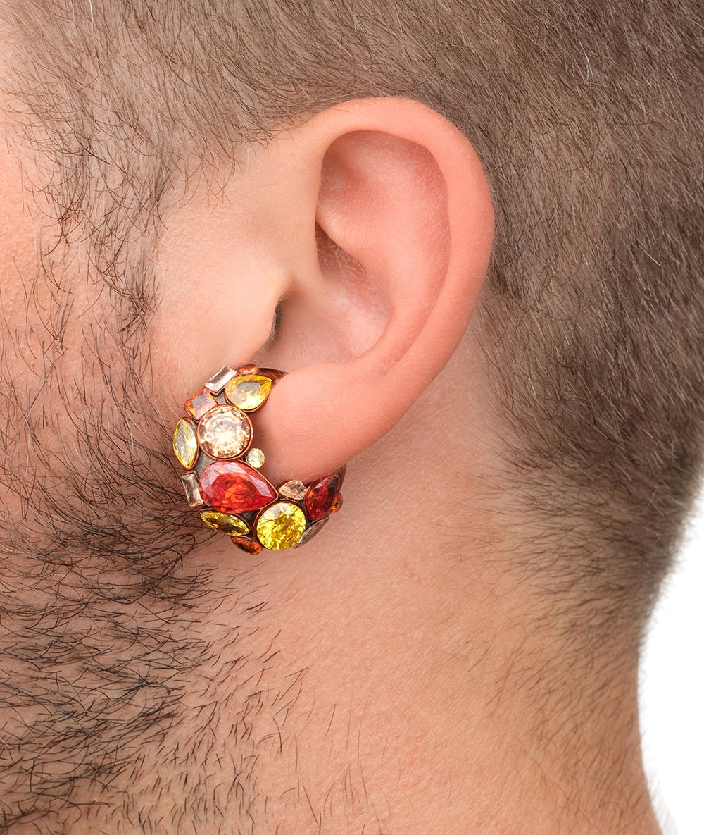 Ear cuff orange zircons jaunes et marrons Dahlia O