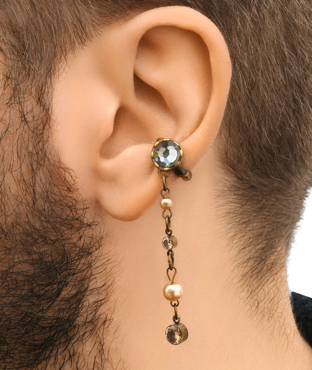 Gold-plated ear cuff pendant with champagne-effect zirconia, DENRAI VG