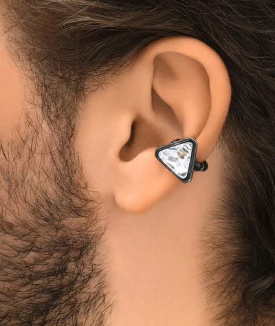 Round silver ear cuff with vintage-effect zirconia ARASHI VS - YParis