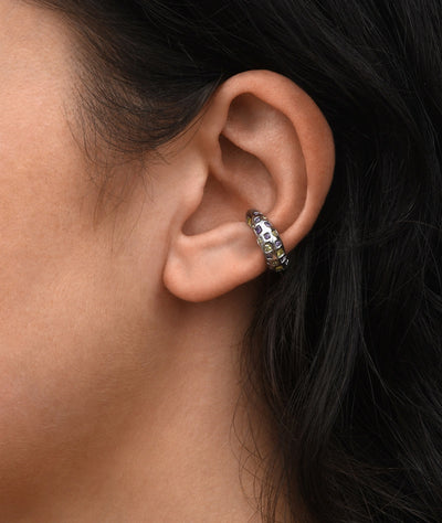 Ear cuff rond argenté avec zircons violets et citrus RETSU POP S - YParis