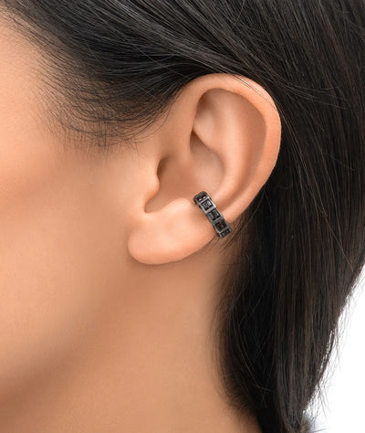 Round silver ear cuff with black zirconia and vintage effect ONI VS A - YParis