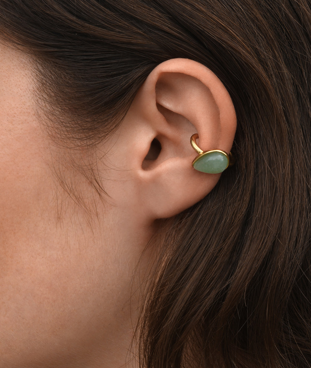 Ear cuff rond doré avec pierre naturelle jadéite ASTA G