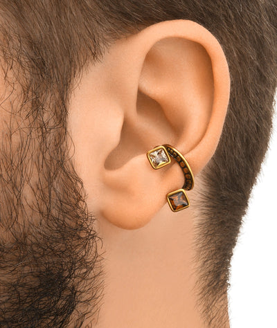 Round gold ear cuff with brown and champagne-colored vintage-effect zirconia stones, BURAI VG - YParis