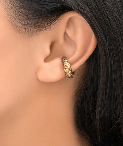 Round gold ear cuff with brown and champagne zirconia, vintage effect, RETSU VG - YParis