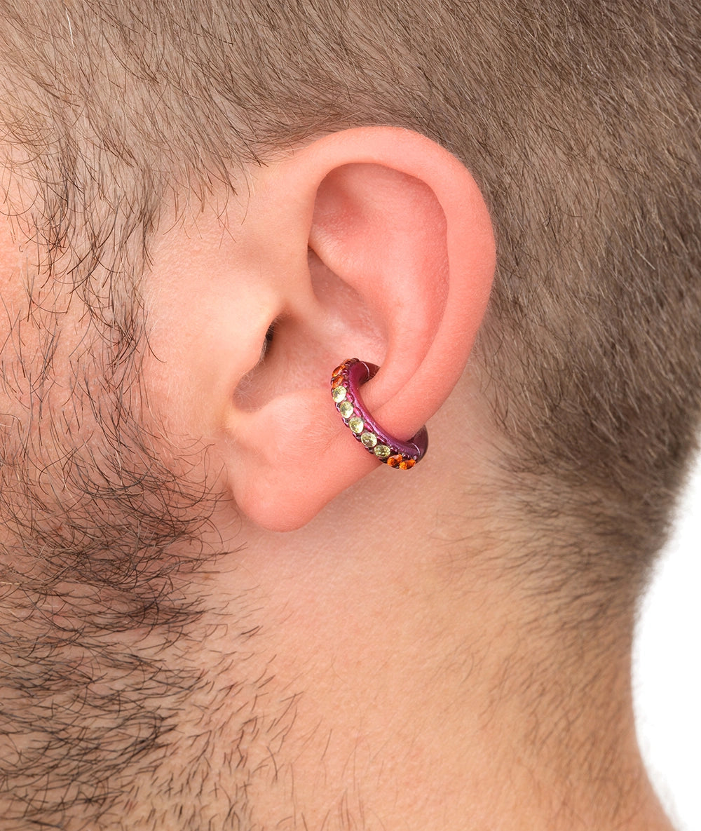 Ear cuff rond fuschia et zircons verts et oranges Abi L P B