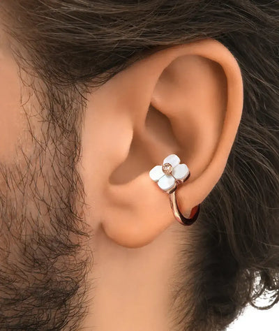 Ear cuff rond or rose avec perles d'eau douce motif fleur POPPY RG - YParis