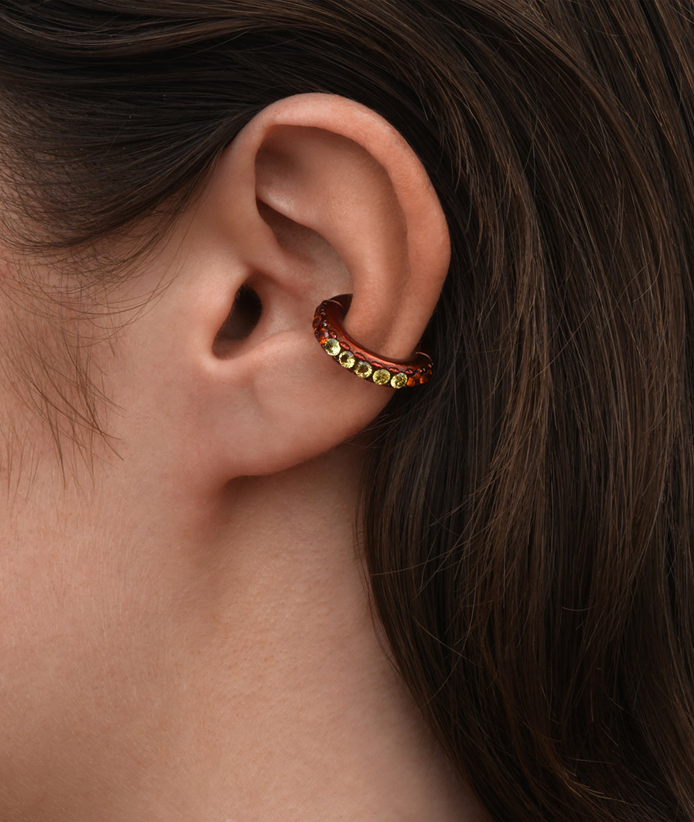 Ear cuff rond orange zircons jaunes et oranges Abi L O