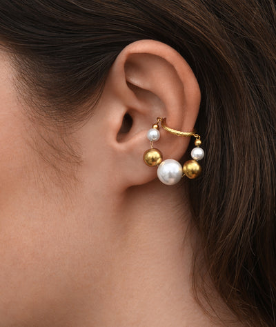 Ear cuff rond pendant argenté avec perles KOTA G - YParis