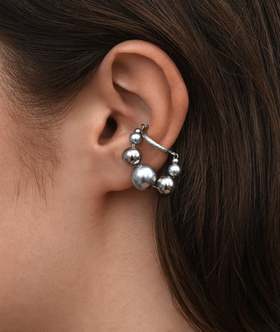 Ear cuff rond pendant argenté avec perles KOTA S - YParis