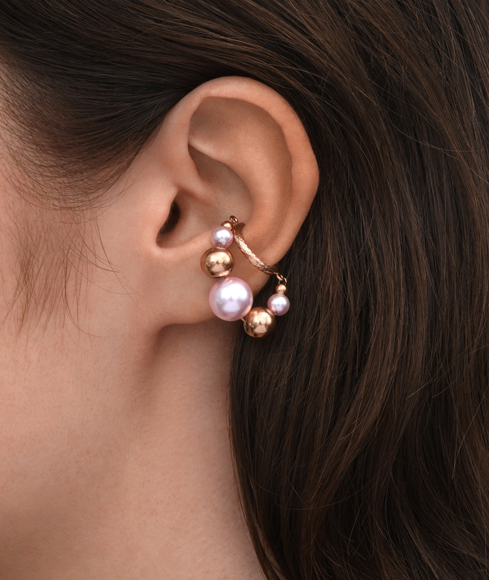 Ear cuff rond pendant or rose avec perles KOTA RG