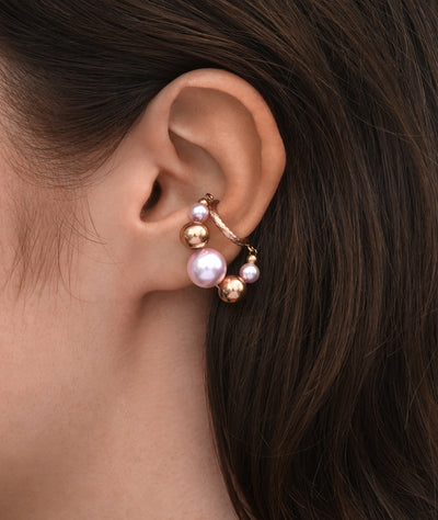 Ear cuff rond pendant or rose avec perles KOTA RG - YParis