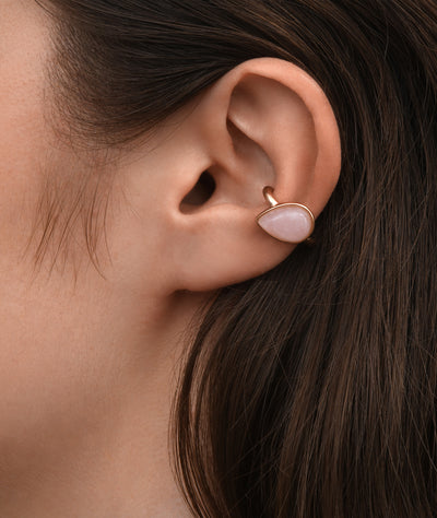 Ear cuff rond rose gold avec pierre naturelle quartz rose ASTA RG - YParis