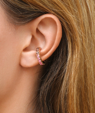 Ear cuff rond rose gold et zircons marrons et roses Abi L RG - YParis