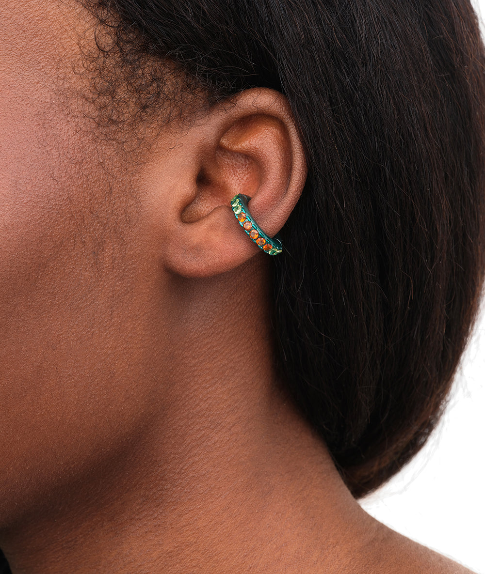 Ear cuff rond turquoise et zircons bleus et oranges Abi L T
