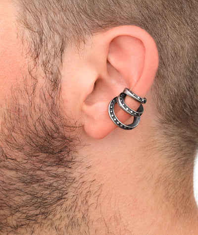 Ear cuff triple argenté et rivets effet vintage DARK RIDLEY VS - YParis