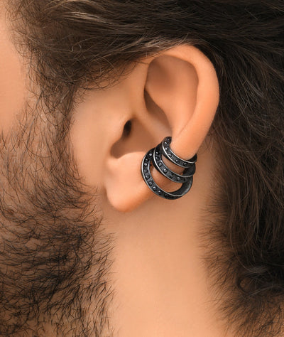 Ear cuff triple argenté et zirconiums effet vintage Ridley Star VS - YParis