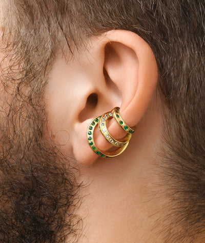 Ear cuff triple doré et zirconiums verts et blanc YAZ G - YParis