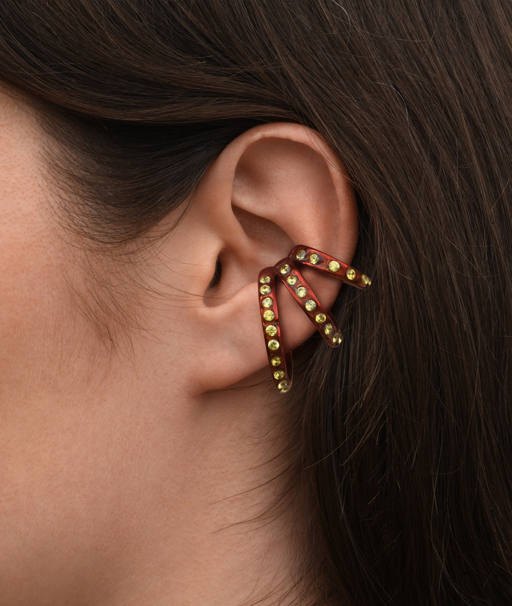 Ear cuff triple orange et zirconiums jaunes Yaz O
