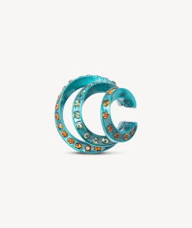 Ear cuff triple turquoise zircons verts et oranges Yaz T