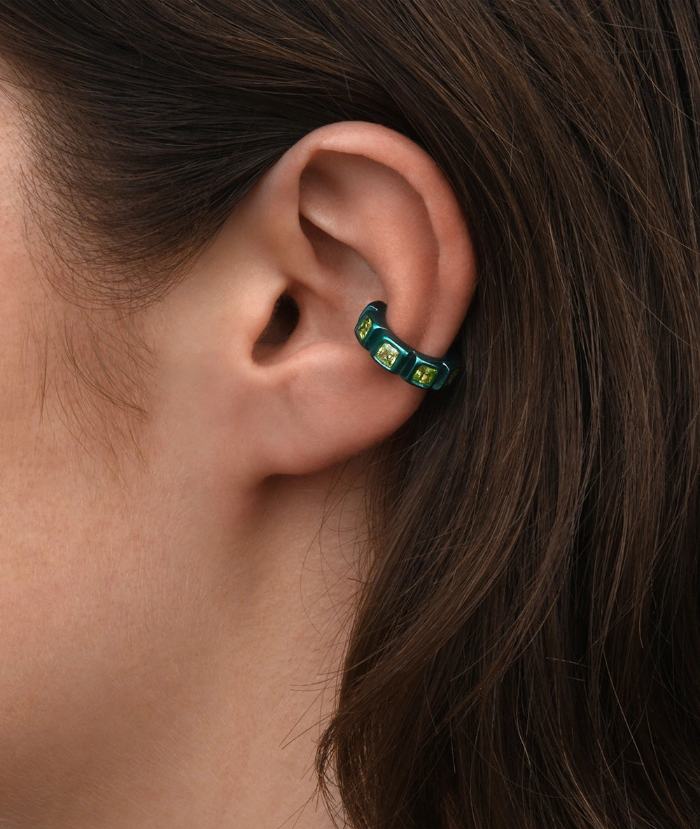 Ear cuff turquoise zircons verts Dibba L T
