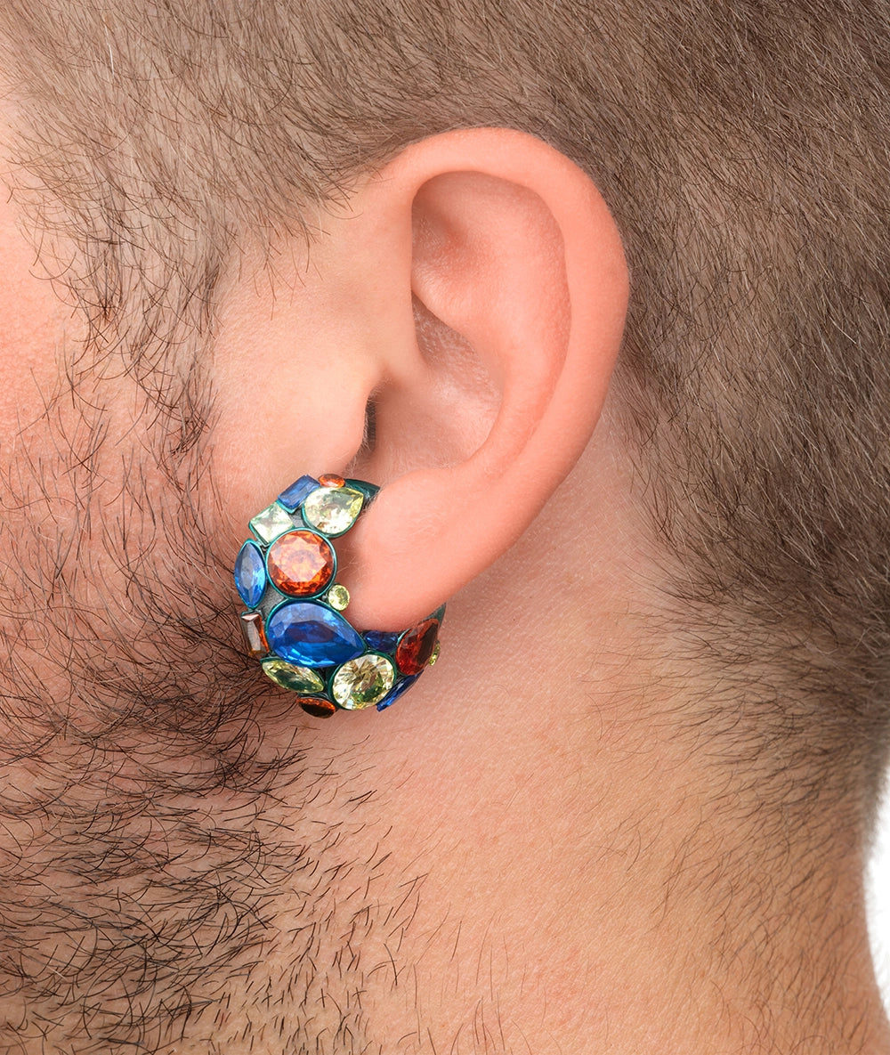 Ear cuff turquoise zircons verts et oranges Dahlia T