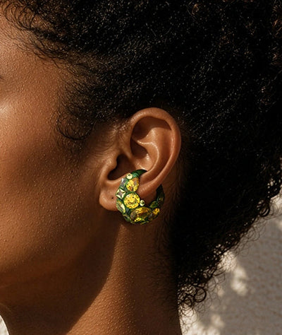 Ear cuff vert avec zircons jaunes DAHLIA SG B - YParis