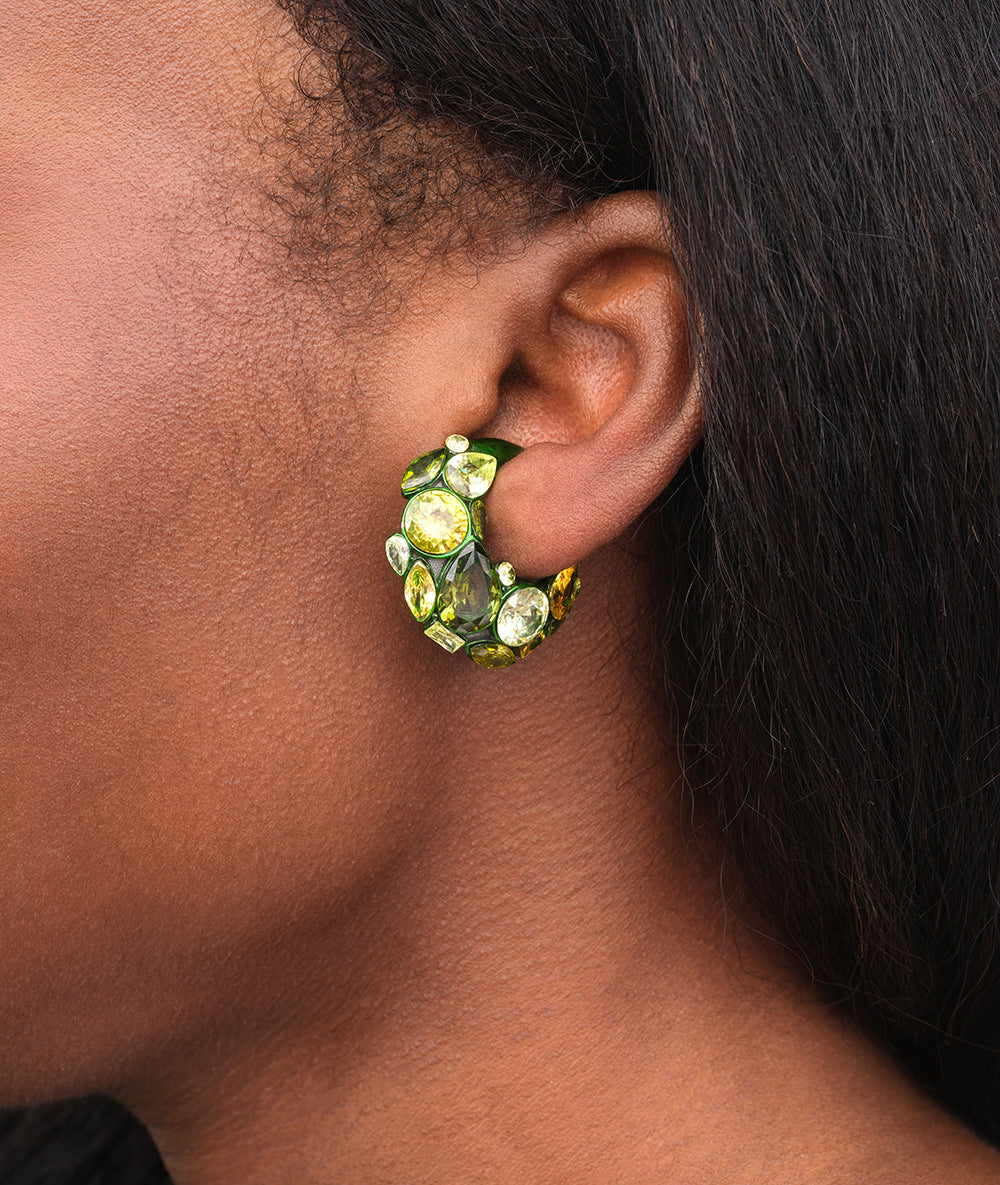 Ear cuff vert et zircons jaunes et olive Dahlia SG C