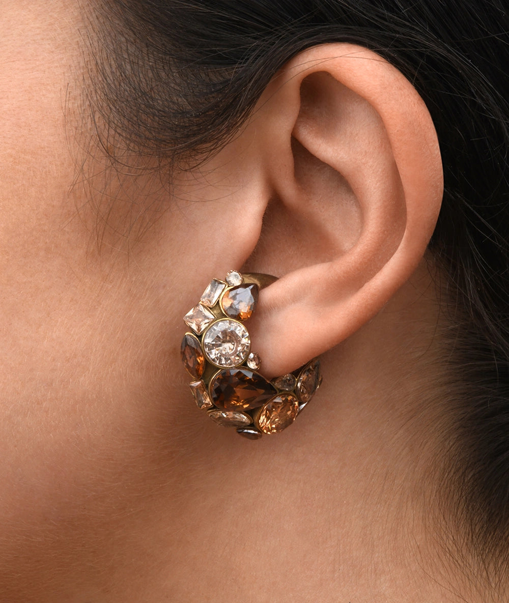 Ear cuff vintage doré zircons champagnes et marrons Dahlia VG
