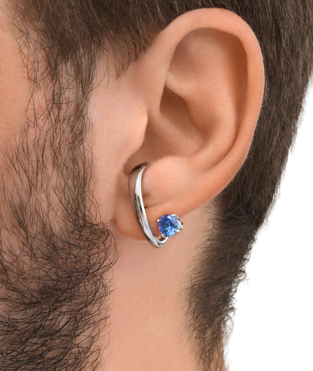 Boucle d'oreille argentée avec zircon bleu (droit) LIF R S