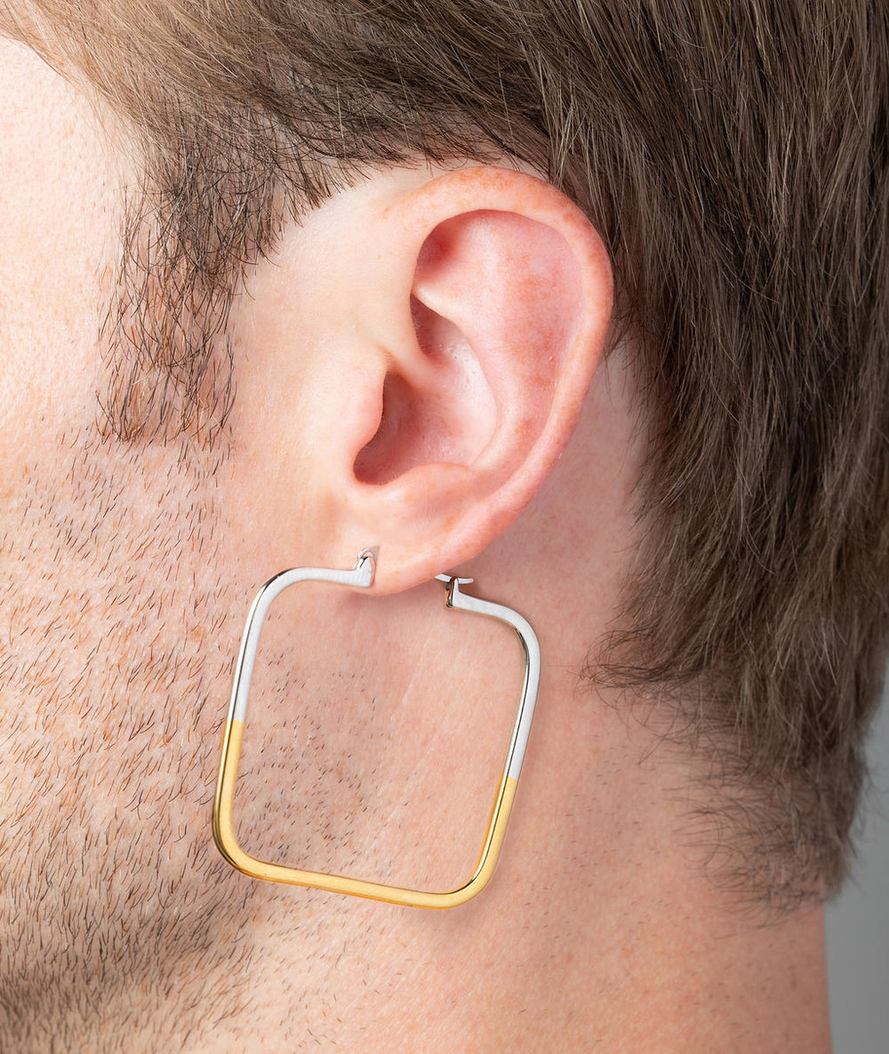 Boucle d'oreille carrée bicolore Yael Bi