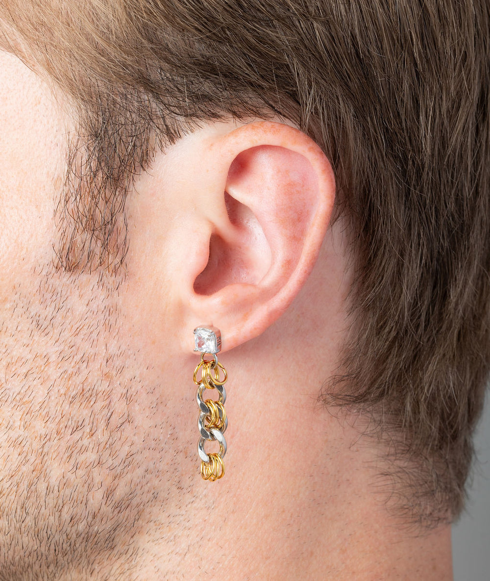 Mika Bi two-tone chain and stone pendant earring
