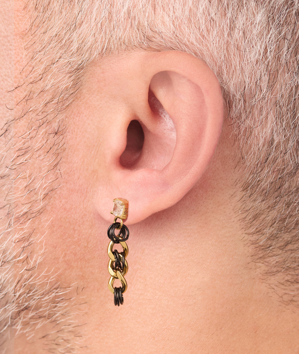 Boucle d'oreille chaîne et pierre pendante bicolore Mika GB