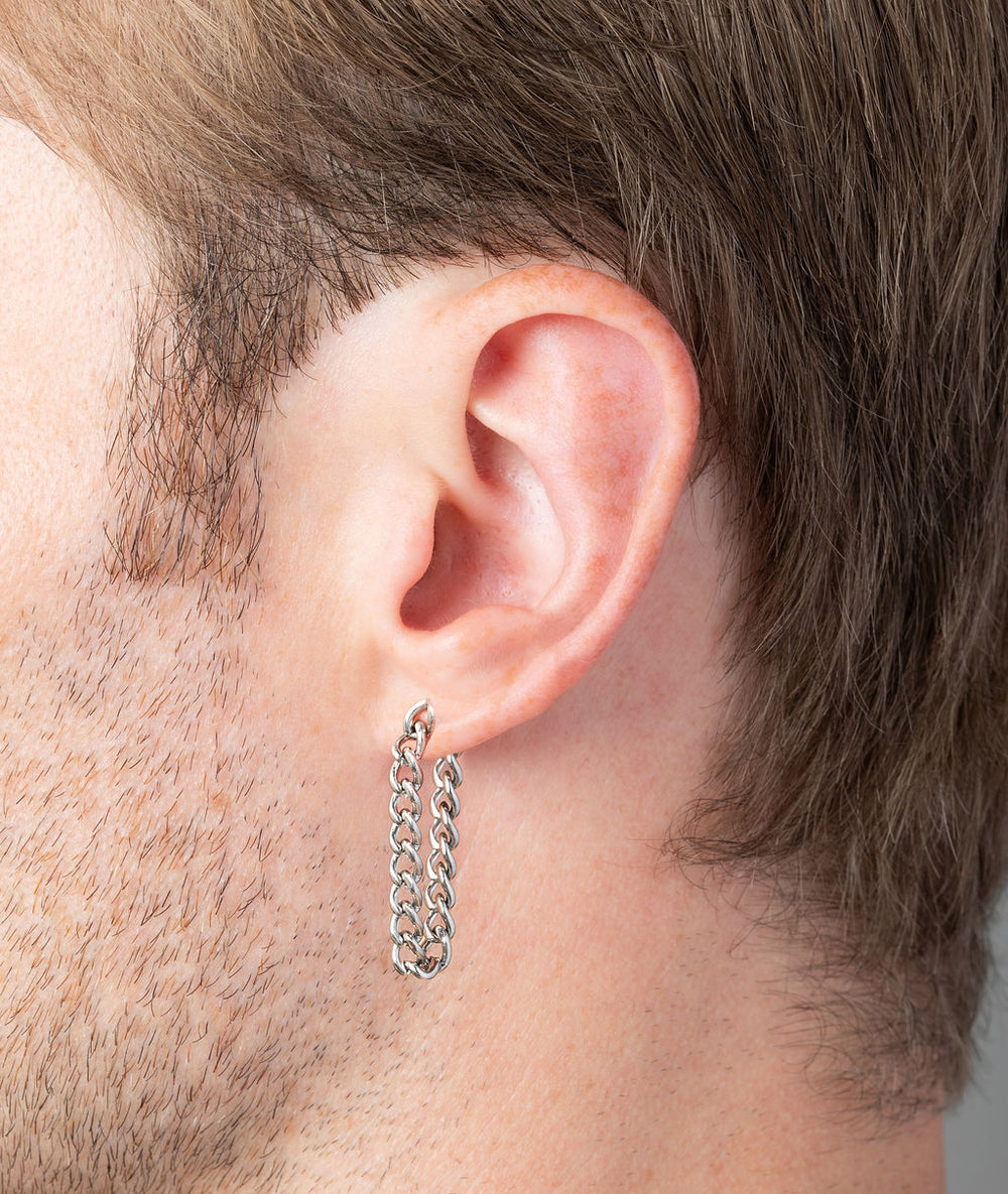 Boucle d'oreille chaîne pendante argentée Skyler S