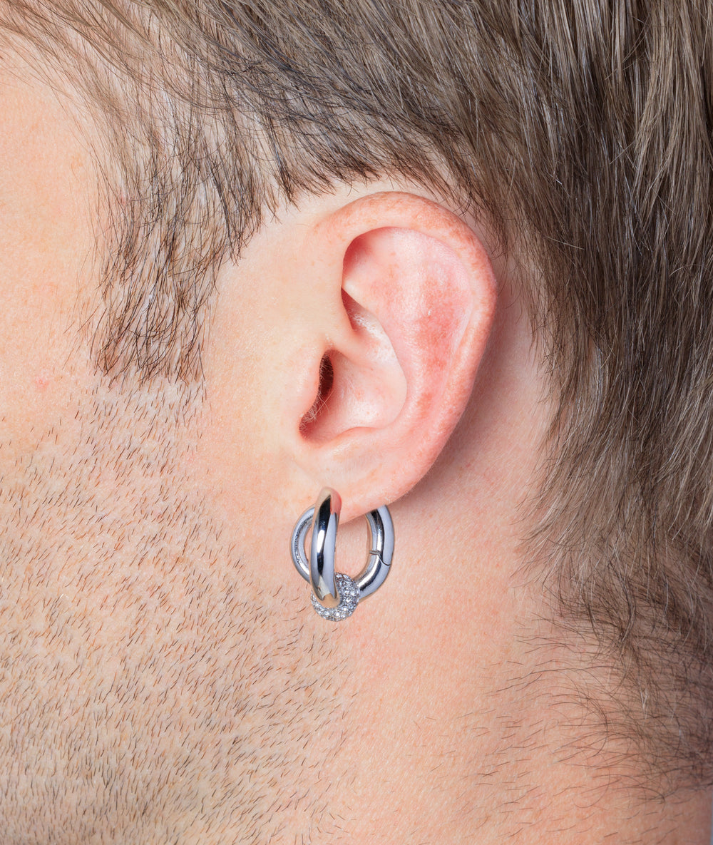 Boucle d'oreille créole argentée avec boule zirconiums Missie Star S