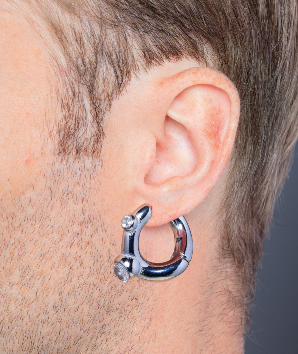 Campbell S silver hoop earring with zirconium