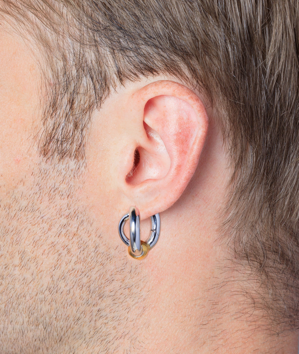Missie BI silver and gold ball hoop earring